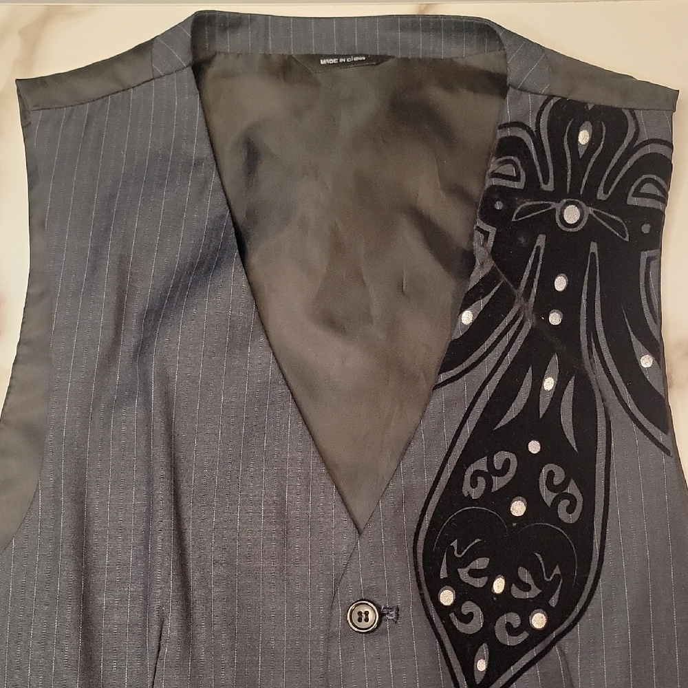 Macy's Gray Vest with Black and Silver Accents
